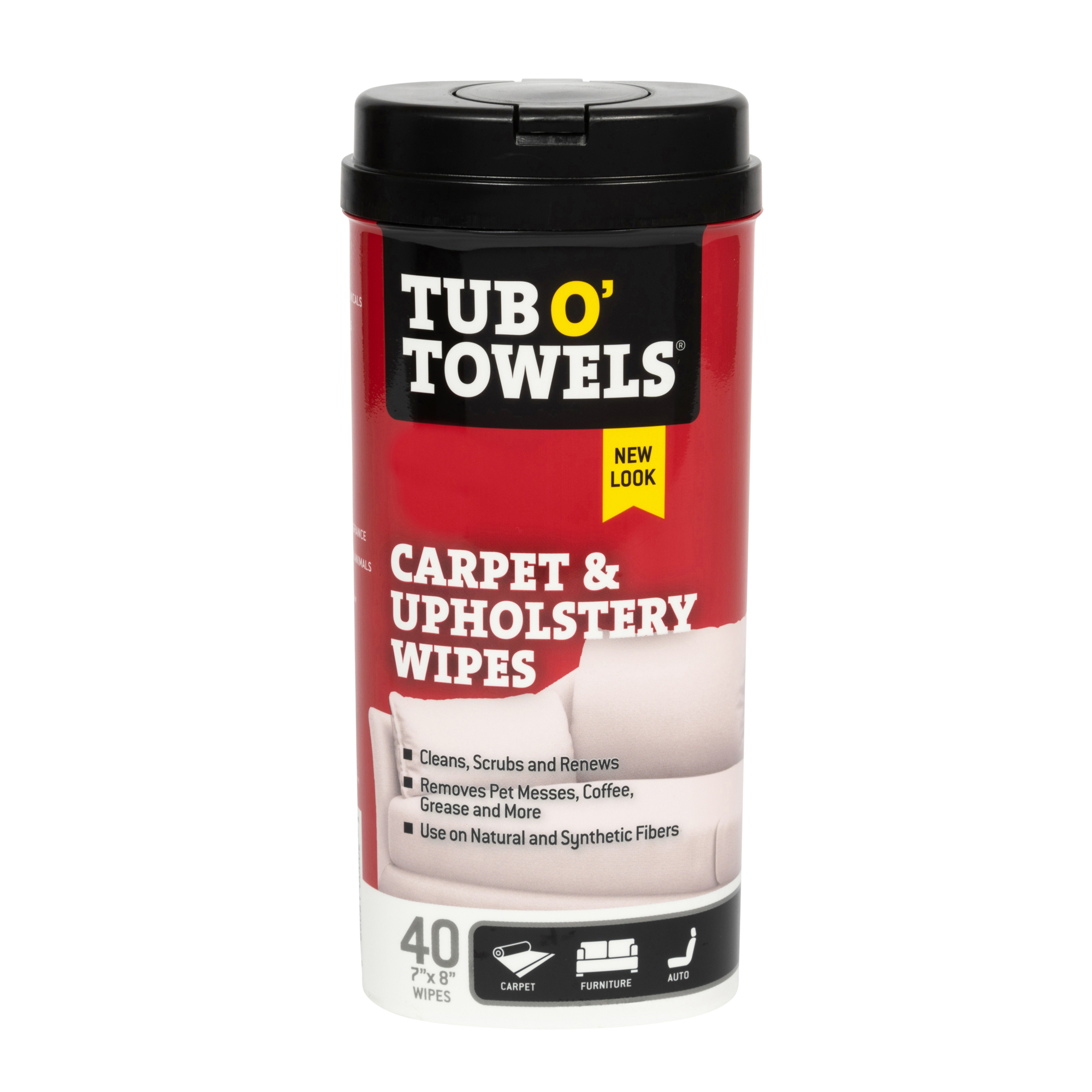 Tub O' Towels Carpet + Upholstery Wipes, 7in. x 8in., 40-Ct. Pkg., Model# TW40-CP